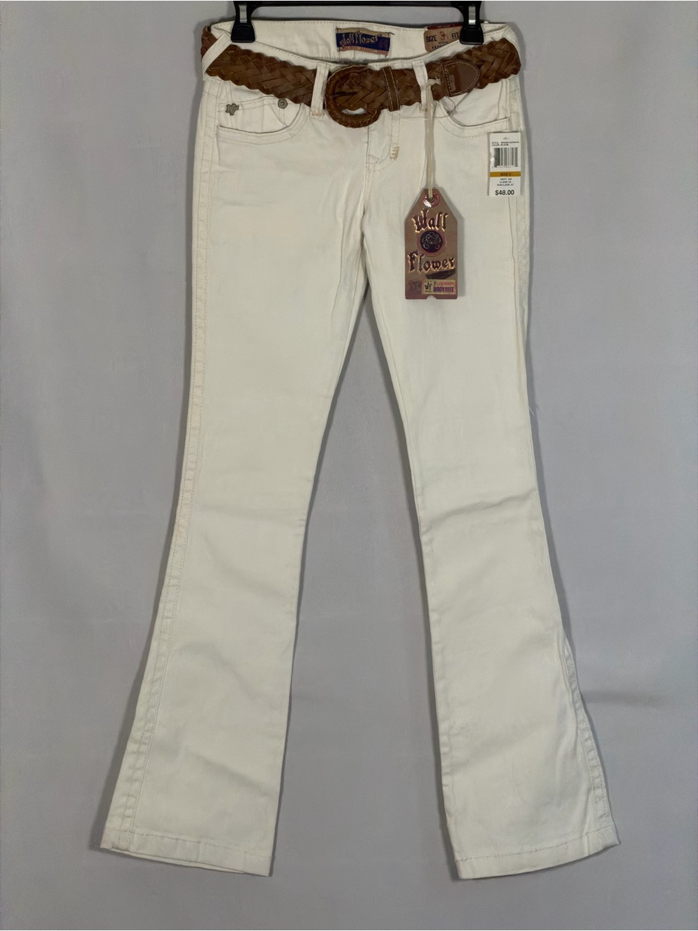 NWT WallFlower Legendary Bootcut Jeans Women’s 3 Ivory Ramie Belted Y2K